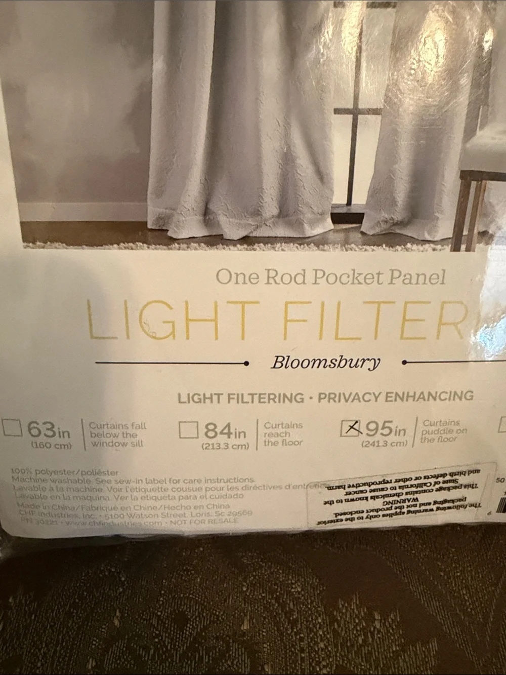 BloomSBury Light-Filtering One Rod Pocket Panel Curtain - Light Gray